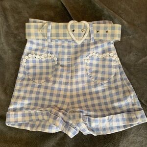 Collectif Blue Gingham High Waist Shorts Heart Pockets